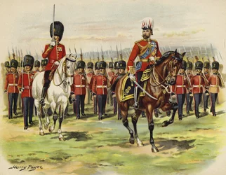 El Rey Jorge V como Príncipe de Gales liderando su regimiento, los Royal Fusiliers, en Aldershot